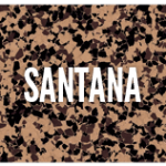 A brown and black background with the word santana in white.