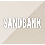 A white and beige background with the word " sandbank ".