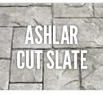 A close up of the words ashlar cut slate